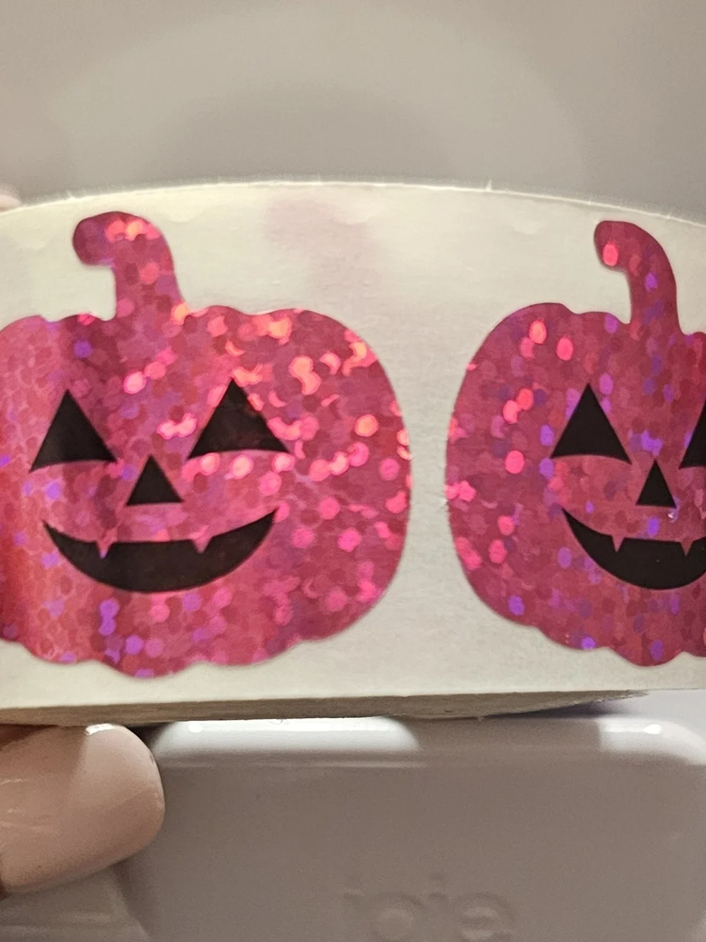 50 Pc Pink Holographic Pumpkin Sticker Roll